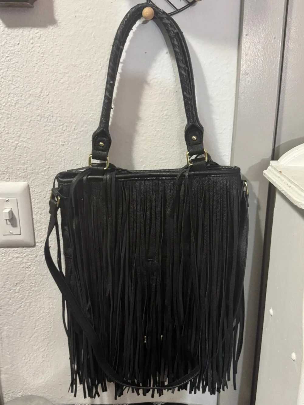 Steve Madden black fringe tote bag